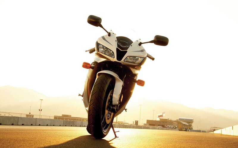 White Sport Motorcycle — Dramatic, Sunset, Photograph