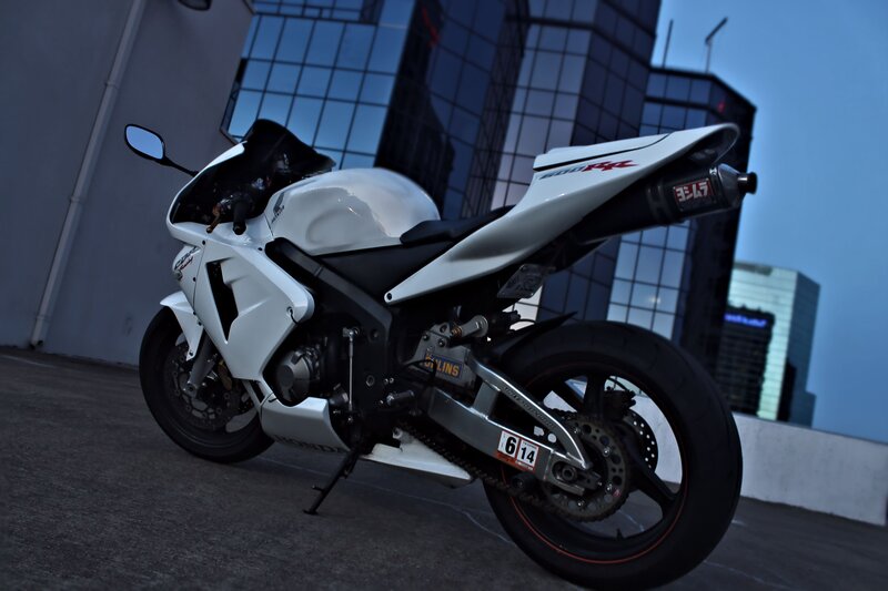 White Sport Motorcycle — Dramatic, Sunset