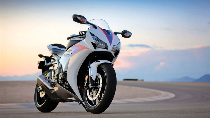 White Sport Motorcycle — Serene, Sunset