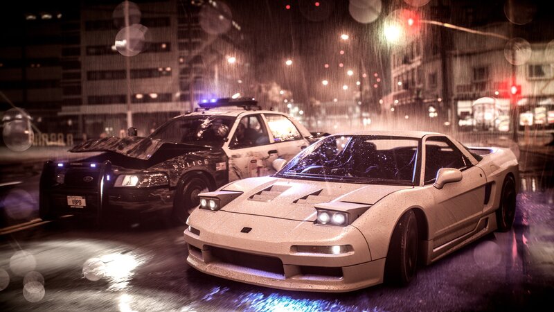 White Sports Car and Police Car