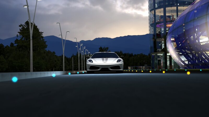 White sports car at dusk