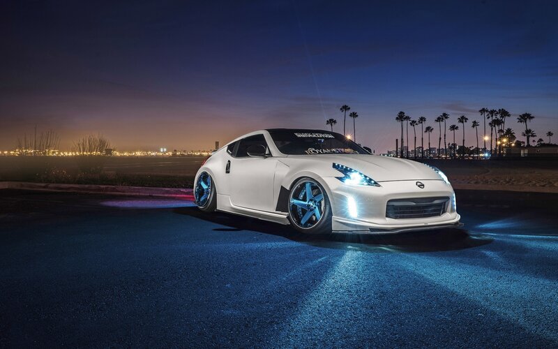 white sports car at night