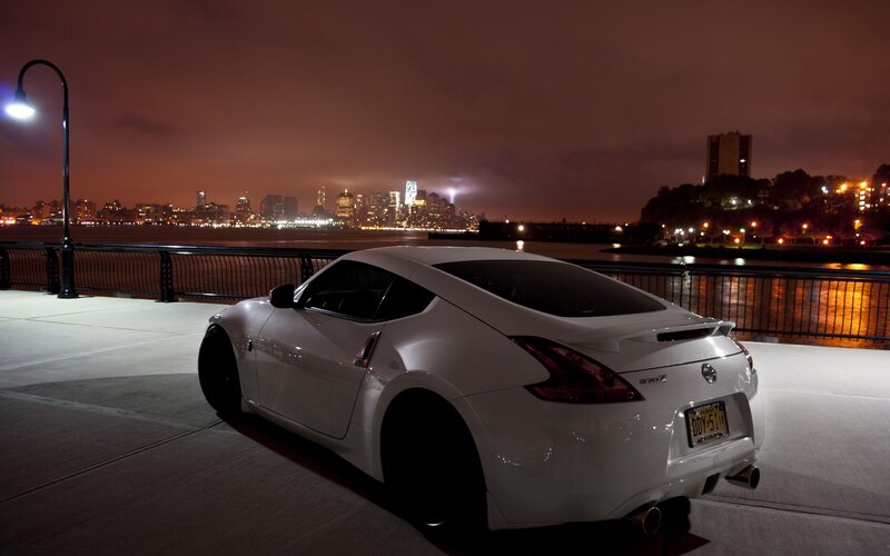 White sports car at night