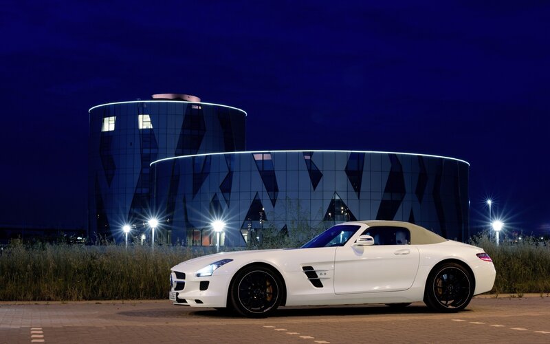 White sports car at night