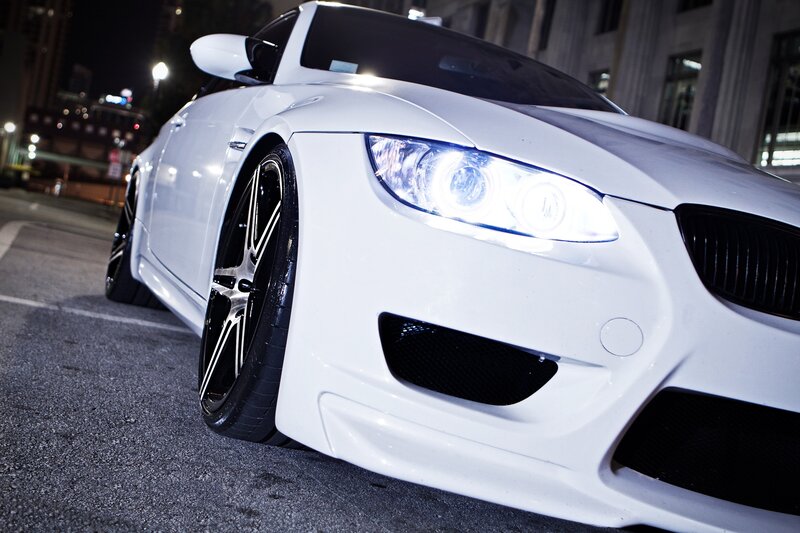 white sports car at night
