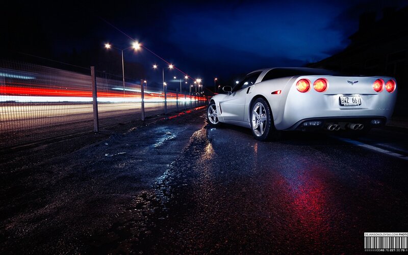 White sports car at night