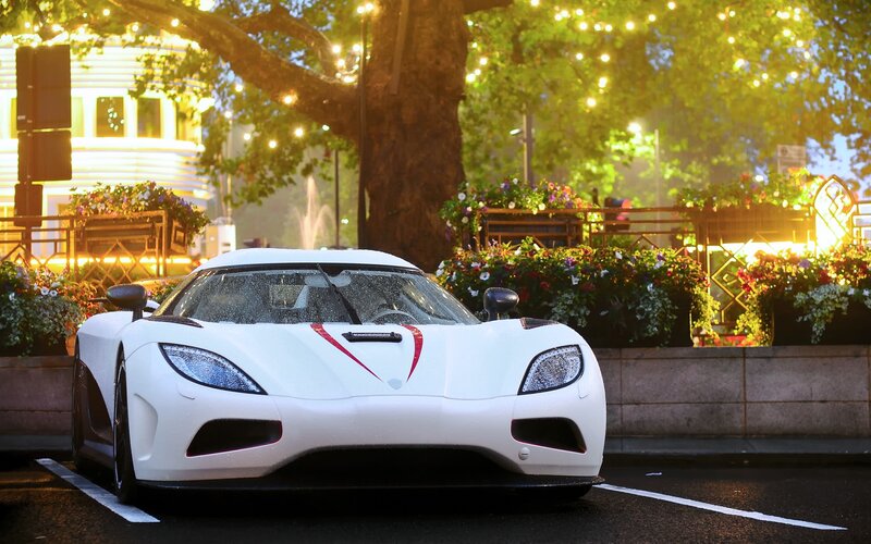 White sports car at night