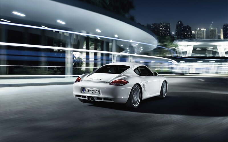 White sports car at night