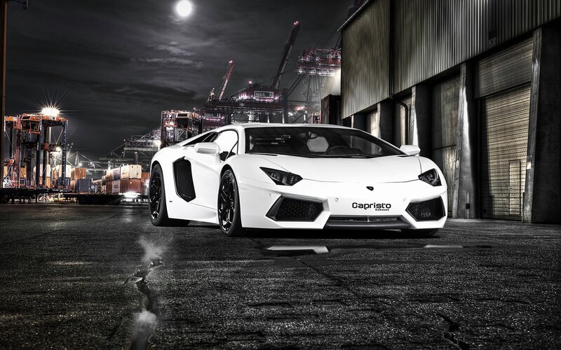 White sports car at night