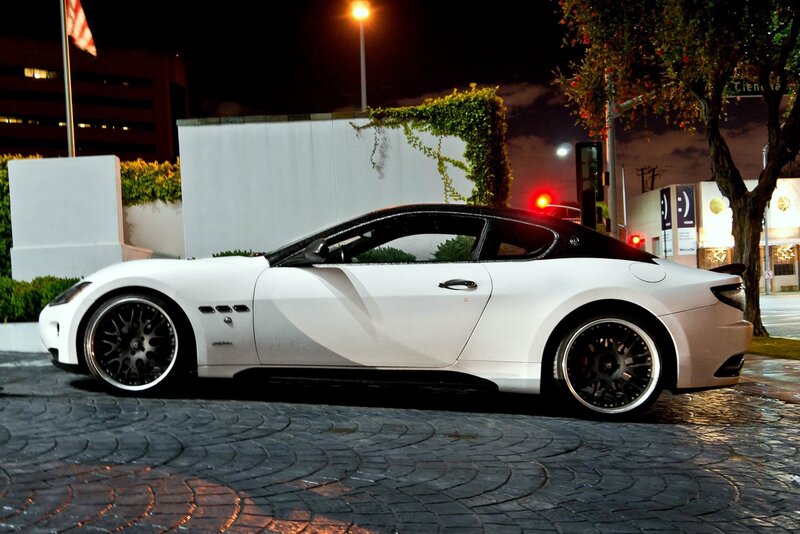 white sports car at night