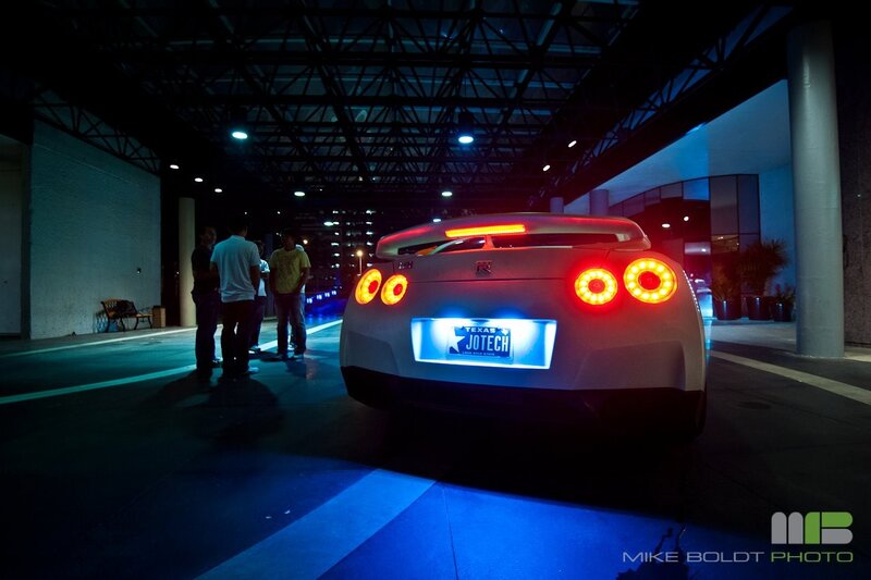 White sports car at night