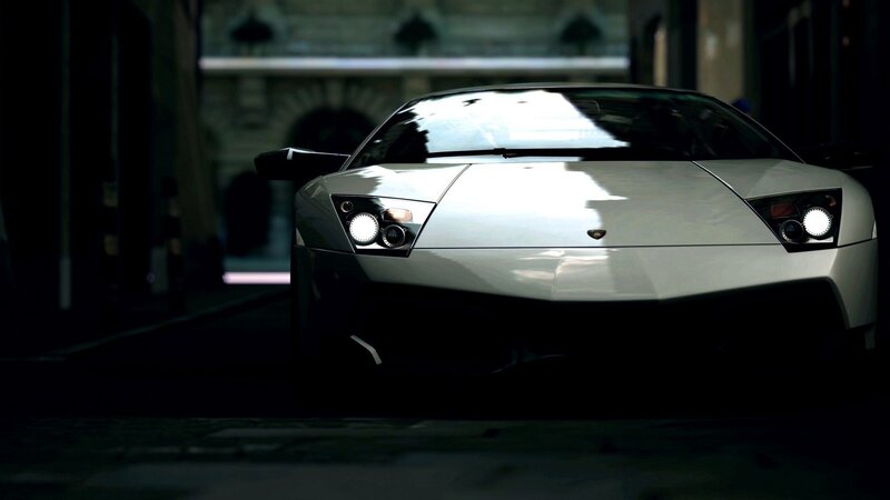 white sports car at night