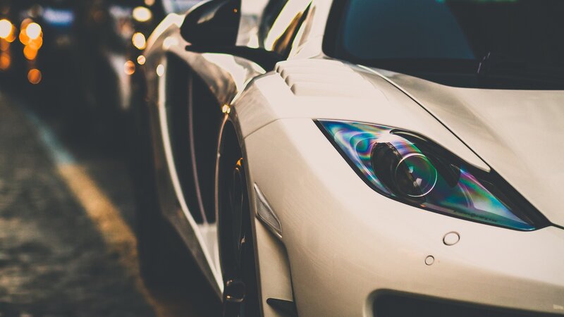 white sports car at night