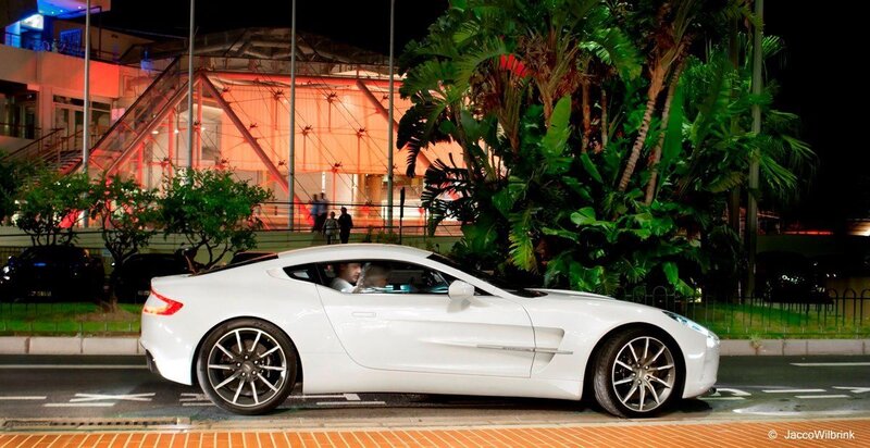 White sports car at night