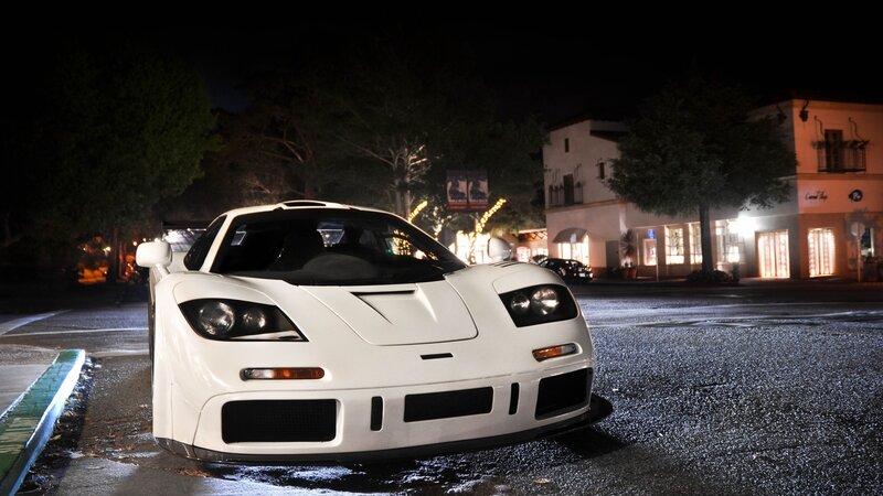 white sports car at night