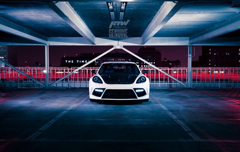 white sports car at night