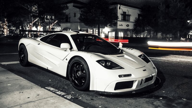 white sports car at night