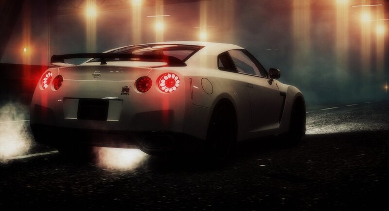 white sports car at night