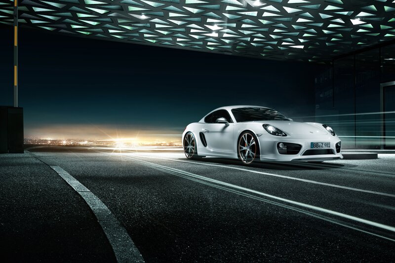 White sports car at night