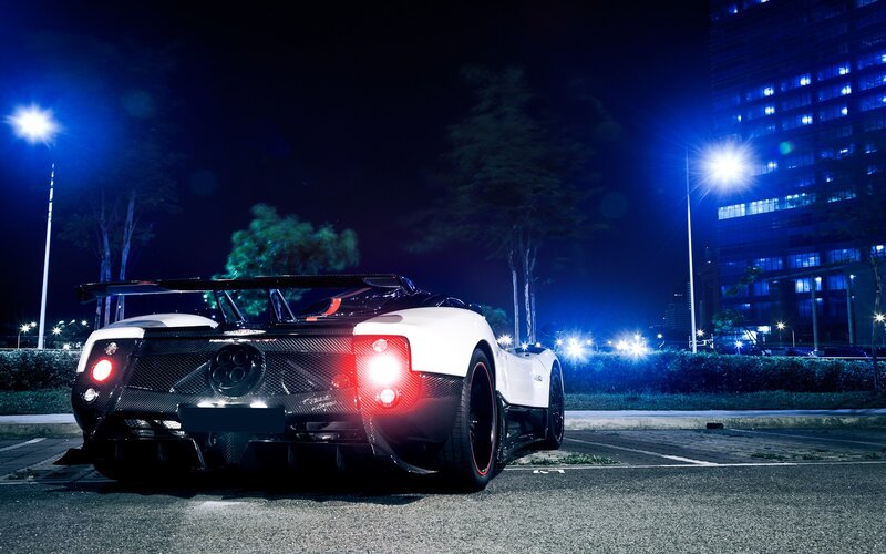 white sports car at night