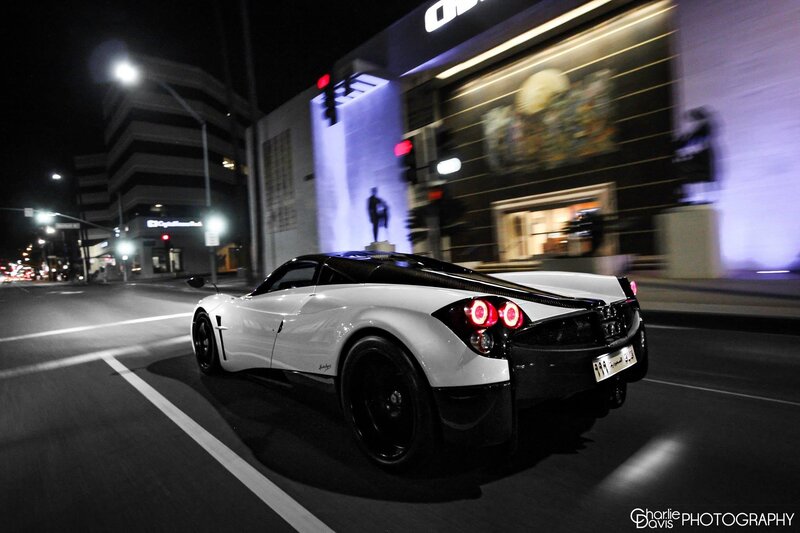 white sports car at night
