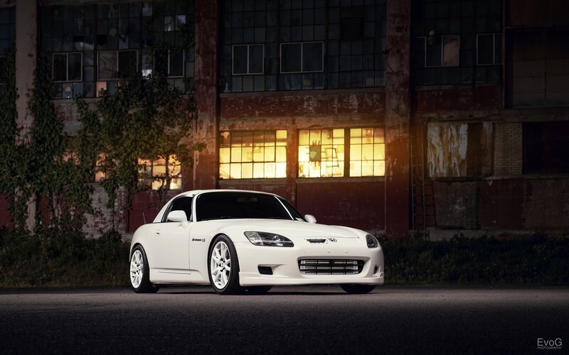 White sports car at night