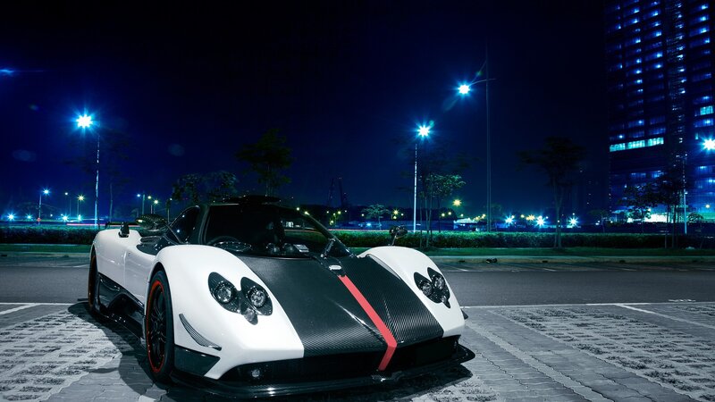 white sports car at night