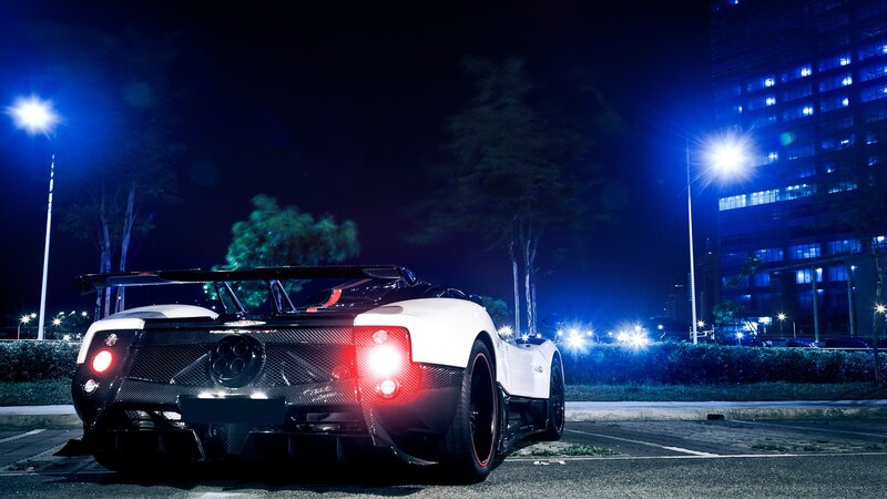 White sports car at night