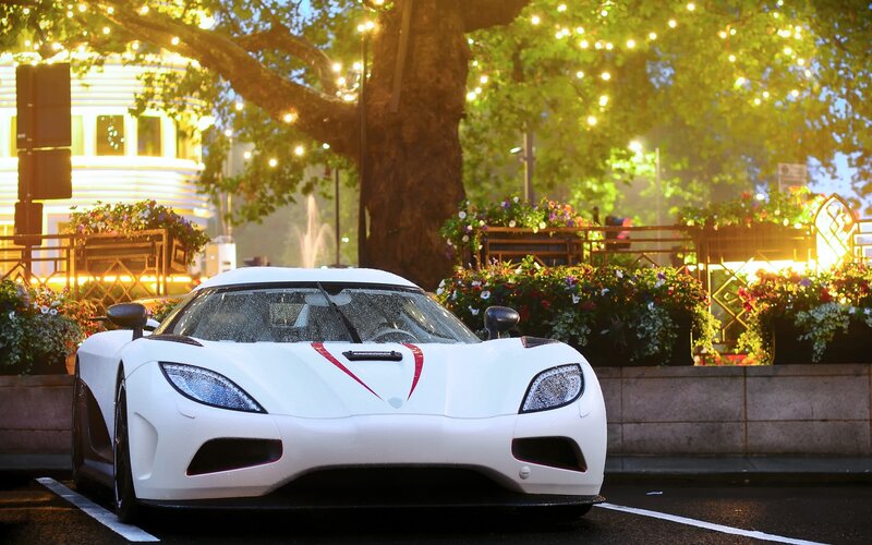 White sports car at night