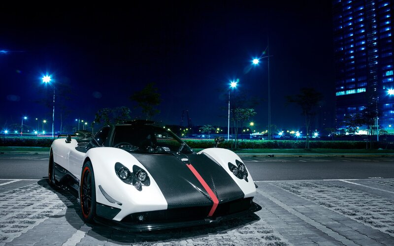 white sports car at night