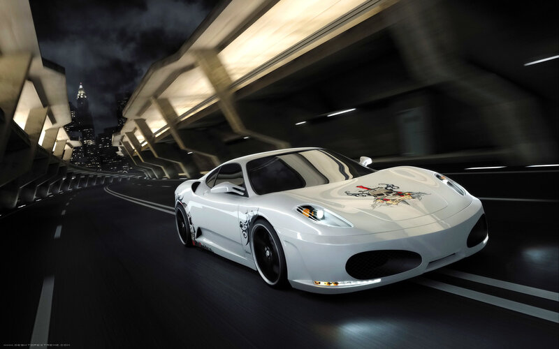 white sports car at night