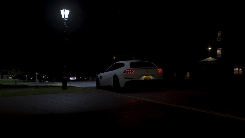 White Sports Car at Night — Black, Dark, 3d Render, Street Lamp
