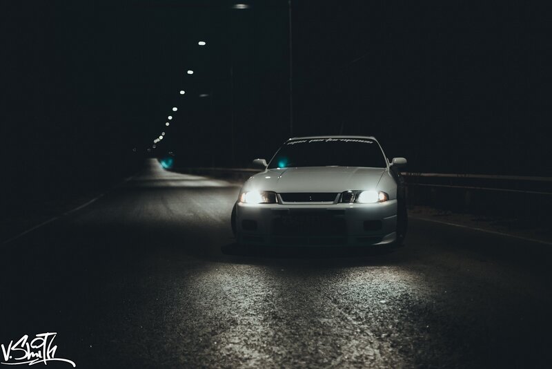 White Sports Car at Night — Black, Dark, Photograph