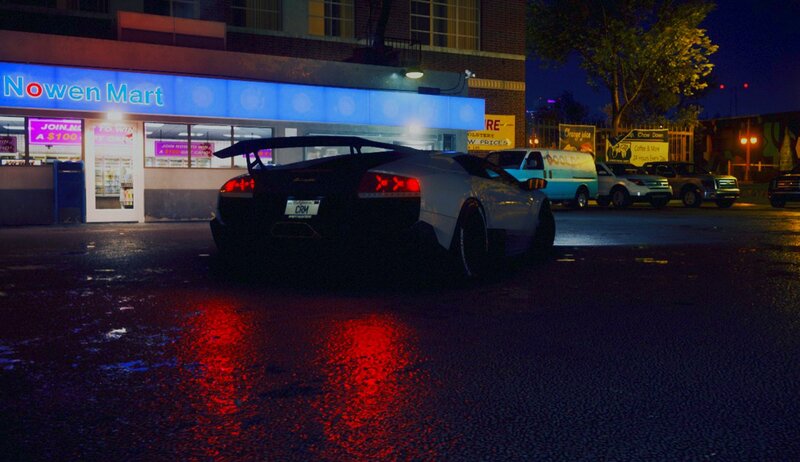White Sports Car at Night — Black, Dark, Urban