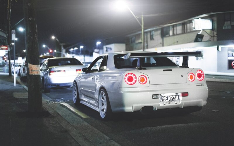 White Sports Car at Night — Dark