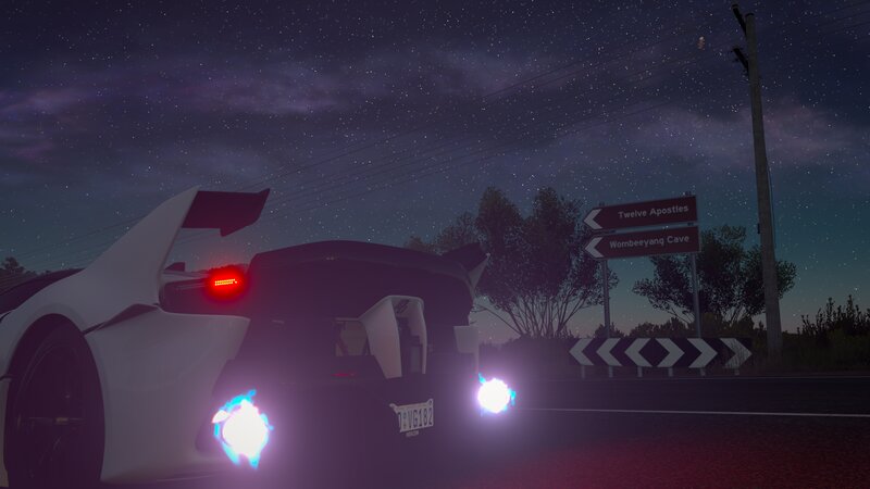 White Sports Car at Night — Purple