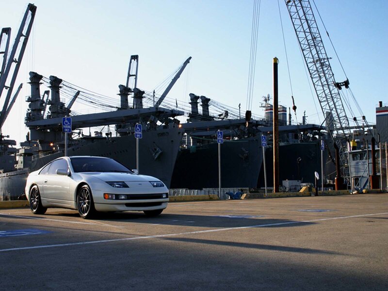 White sports car at port