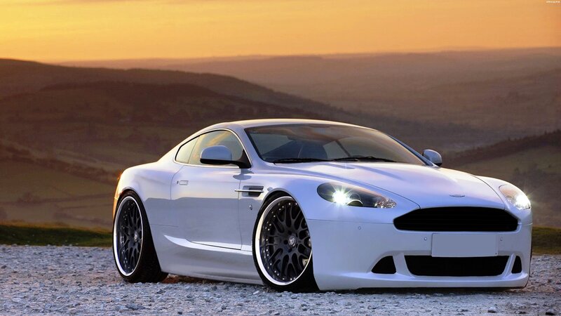 White sports car at sunset