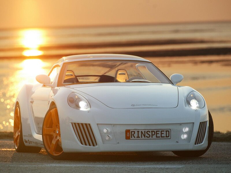 White sports car at sunset