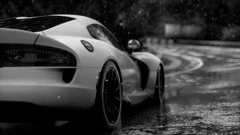 White Sports Car — Black, Dramatic, 3d Render, Rain