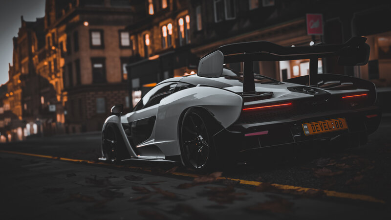 White Sports Car — Black, Dramatic, Night, 3d Render, Building