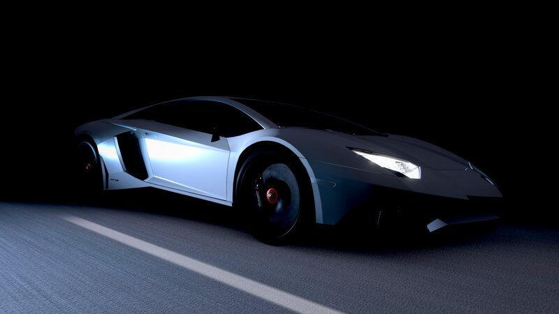 White Sports Car — Black, Dramatic, Night, 3d Render, Road