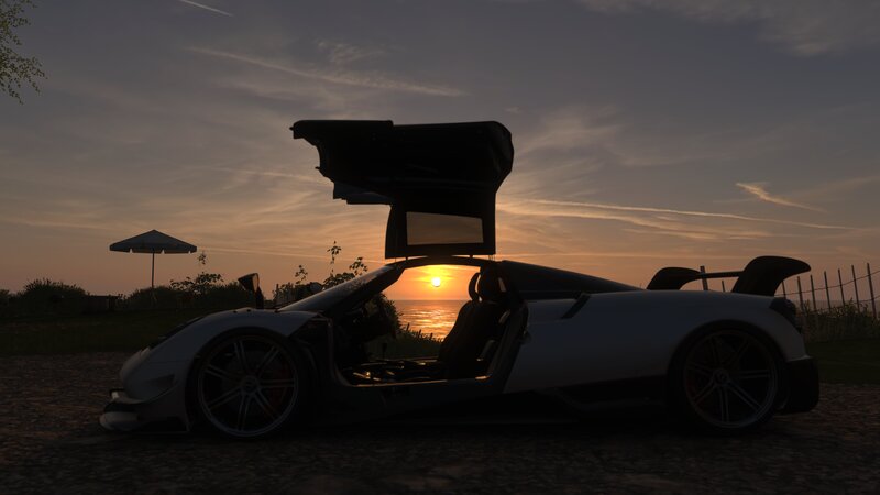 White Sports Car — Black, Dramatic, Sunset, 3d Render