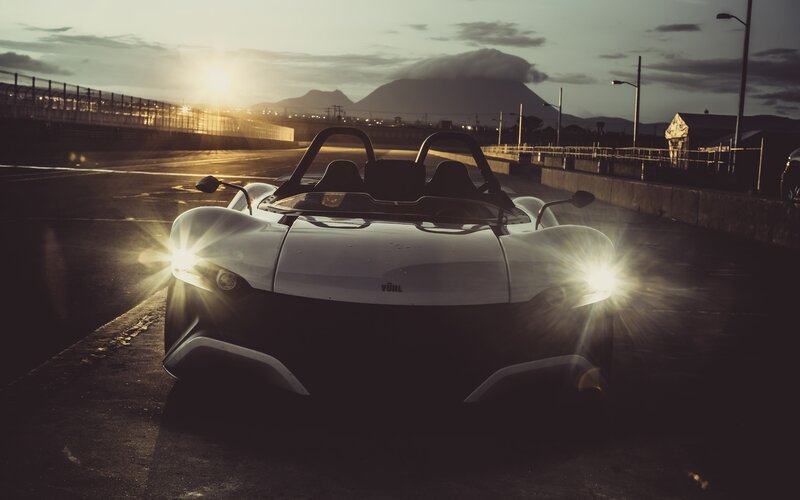 White Sports Car — Black, Dramatic, Sunset, Photograph