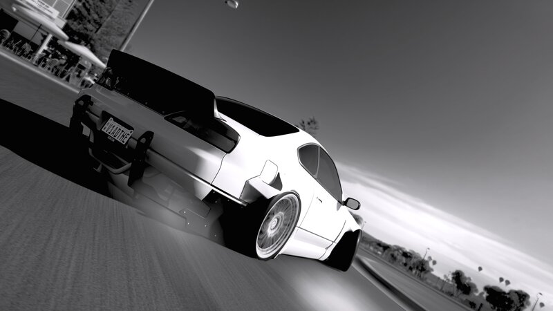 White Sports Car — Black, Dynamic, Afternoon