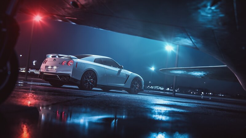 White Sports Car — Blue, Dramatic, Night, 3d Render