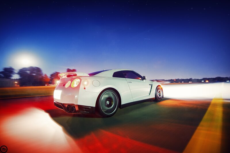 White Sports Car — Blue, Dynamic, Night