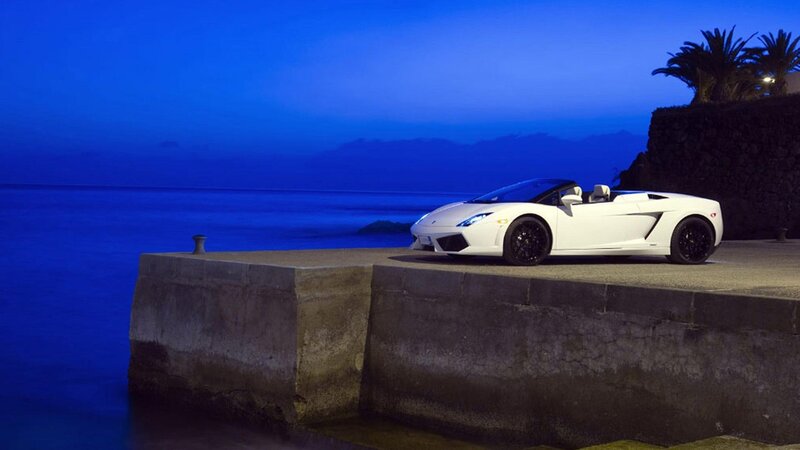 White Sports Car — Blue, Serene