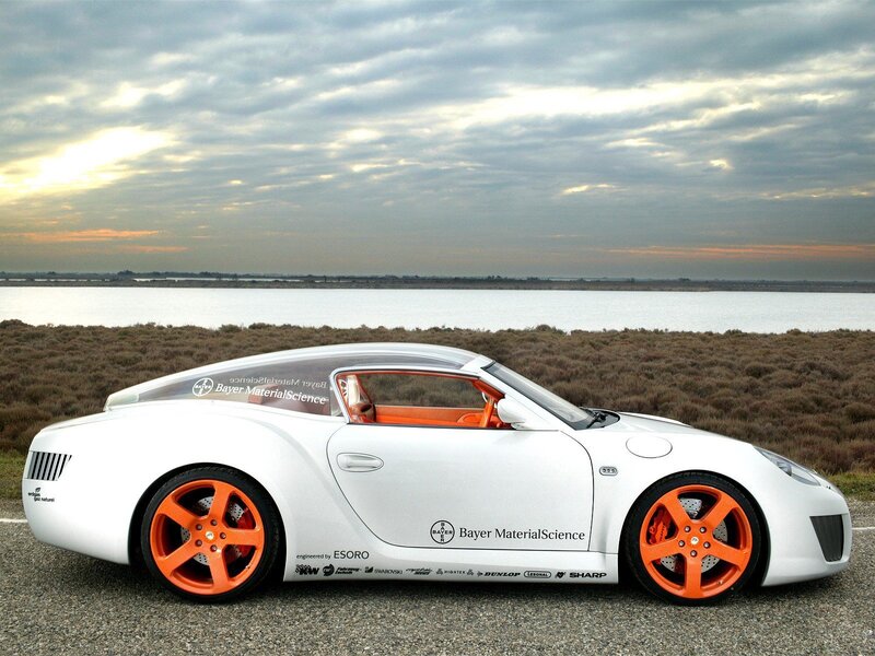 White sports car by water
