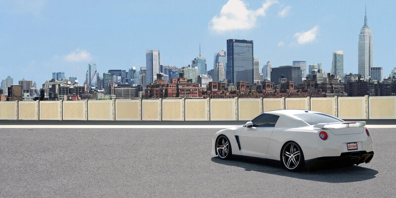 White Sports Car — Calm, Afternoon, 3d Render, City Skyline